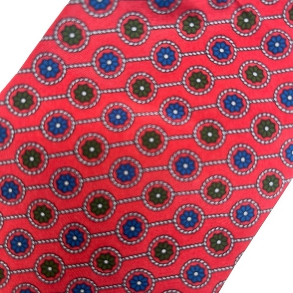 PACO RABANNE Red Silk Retro Floral and Chain Pattern Tie - Picture 5 of 7